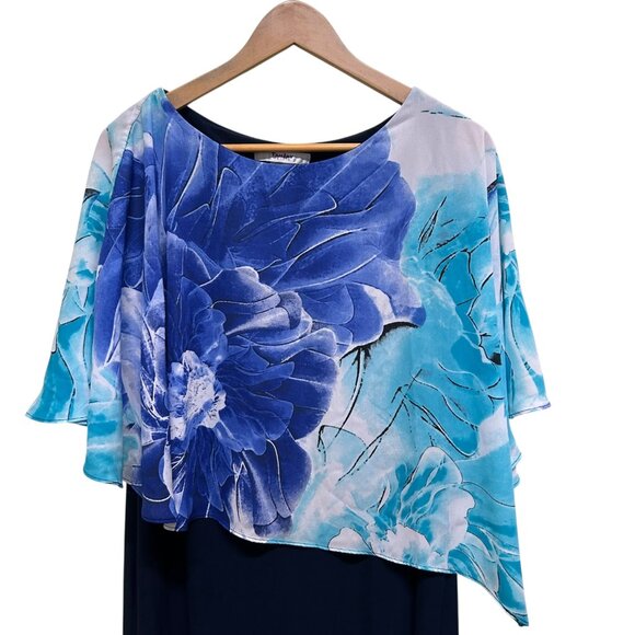 TanJay Blue Floral Overlay Shift Stretchy Dress Size 12P - Picture 3 of 6